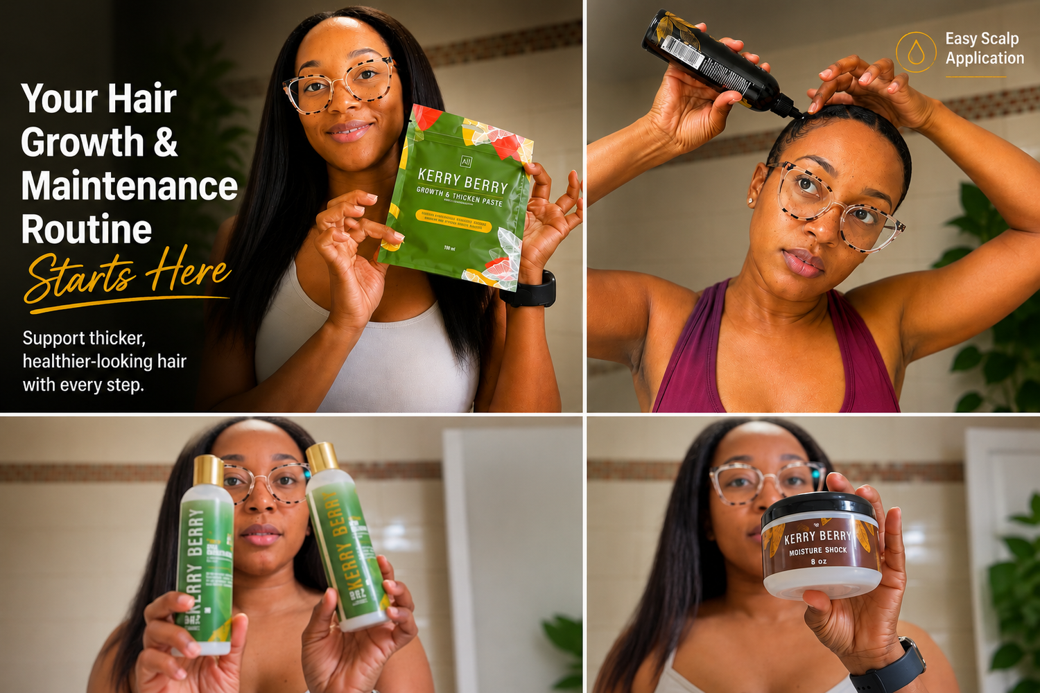 Nikisha's Kerry Berry Organic Growth Bundle hair care routine collage