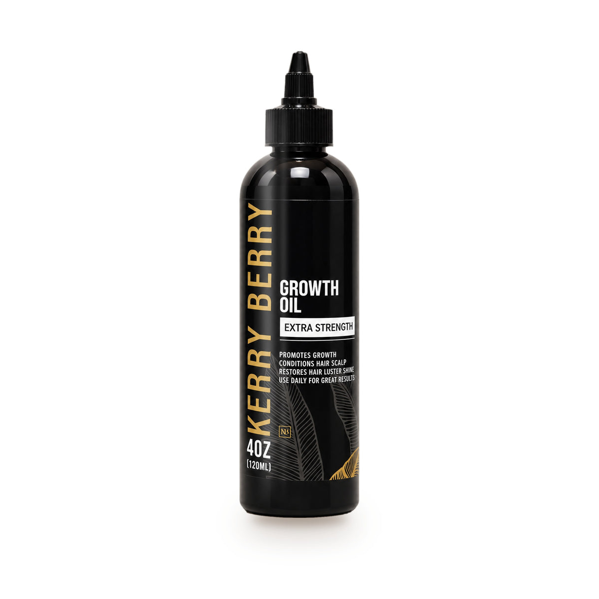 Kerry Berry Growth Oil Extra Strength 4 oz black bottle on a white background